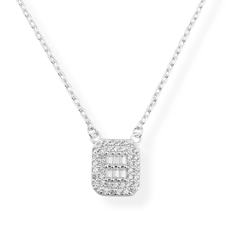 Gargantilha com Pingente Retângular Cravejado com Zircônias - 40cm