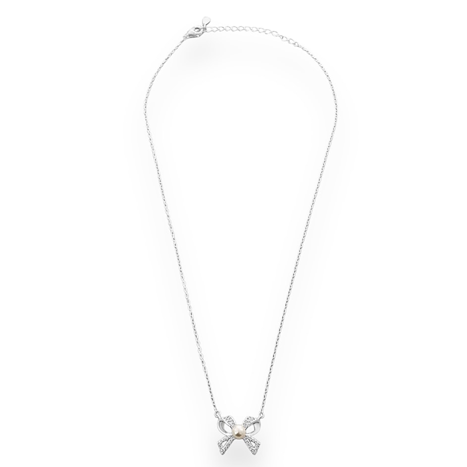 Gargantilha com Laço Cravejado de Zircônias e Pérola 40cm