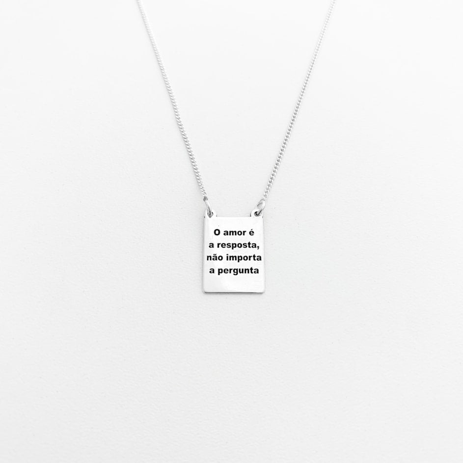 Escapulário "O amor é a resposta, não importa a pergunta" com Amazonita - 70cm