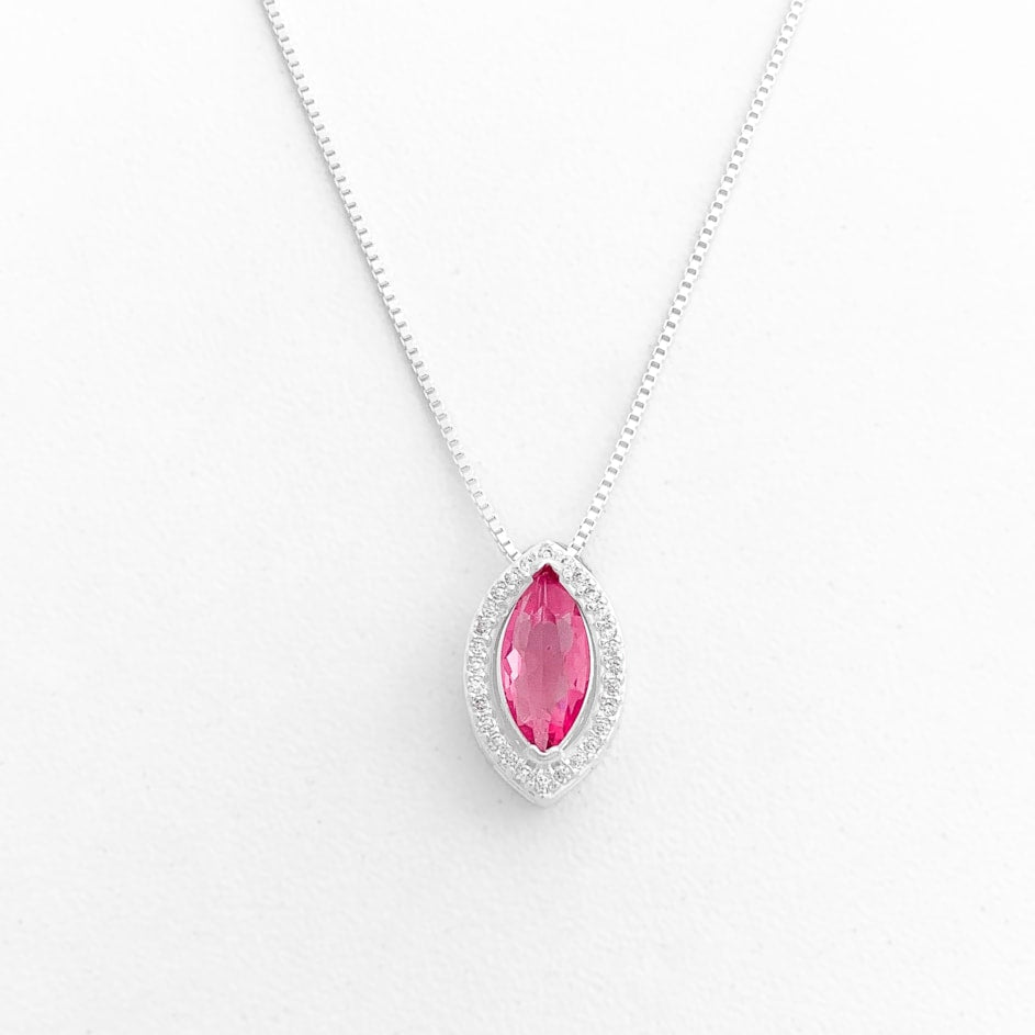 Gargantilha Rubi Rose Navete Cravejada com Zircônias Brancas – 45cm