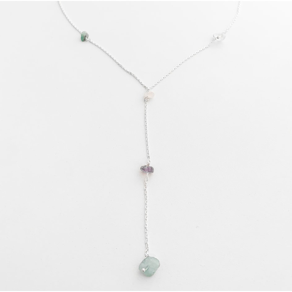 Gravatinha de Cascalho com Ametista, Quartzo Rosa, Quartzo transparente e Quartzo Azul