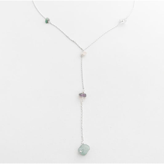 Gravatinha de Cascalho com Ametista, Quartzo Rosa, Quartzo transparente e Quartzo Azul