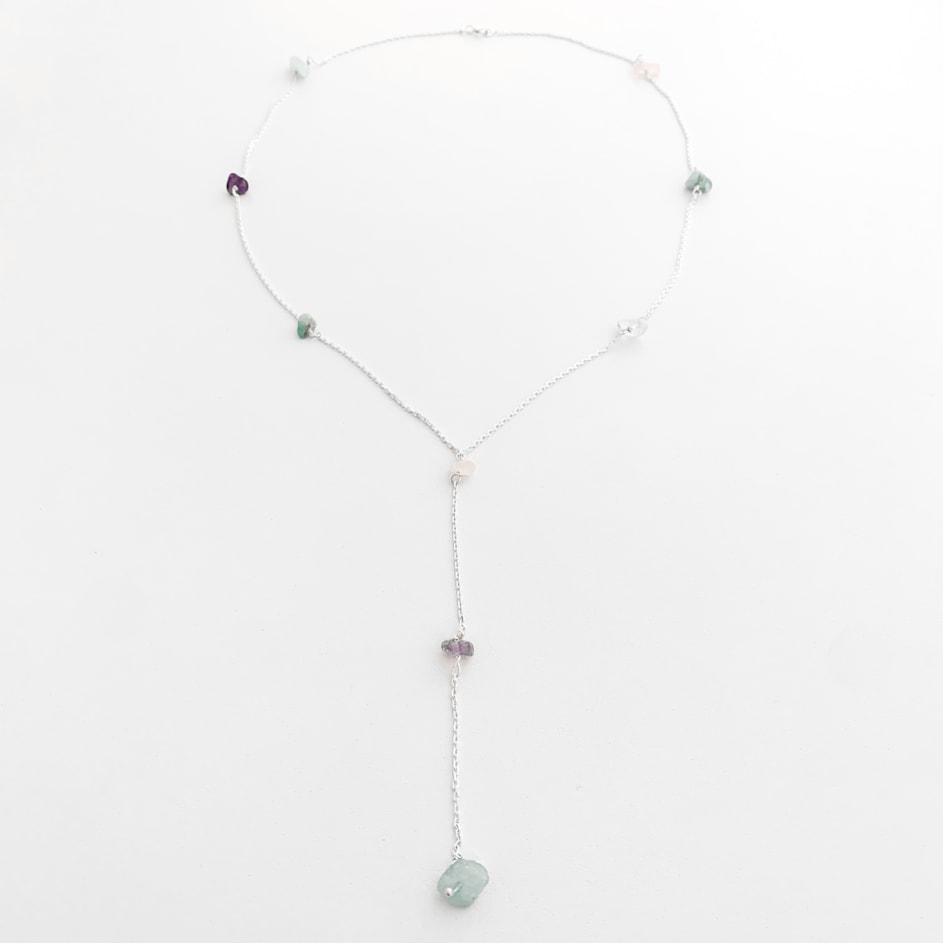 Gravatinha de Cascalho com Ametista, Quartzo Rosa, Quartzo transparente e Quartzo Azul