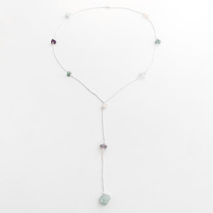 Gravatinha de Cascalho com Ametista, Quartzo Rosa, Quartzo transparente e Quartzo Azul