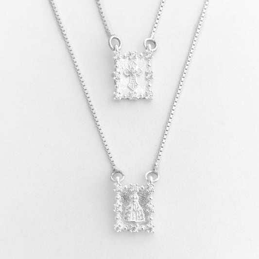 Escapulário com Cruz e Nossa Senhora Aparecida com Bordas Cravejada de Zircônias - 70cm