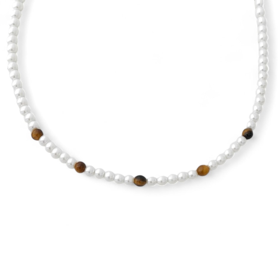 Gargantilha de Pérola Murano com Olho de Tigre - 38cm