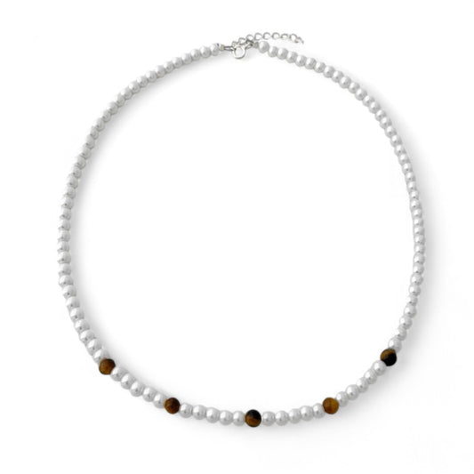 Gargantilha de Pérola Murano com Olho de Tigre - 38cm