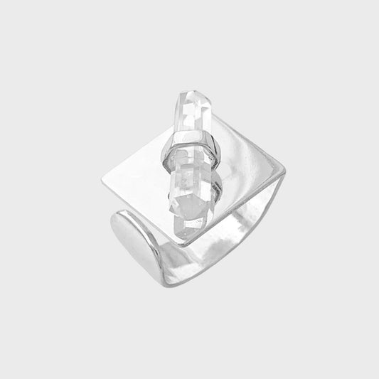 Anel Ajustável com Quartzo Transparente no Topo