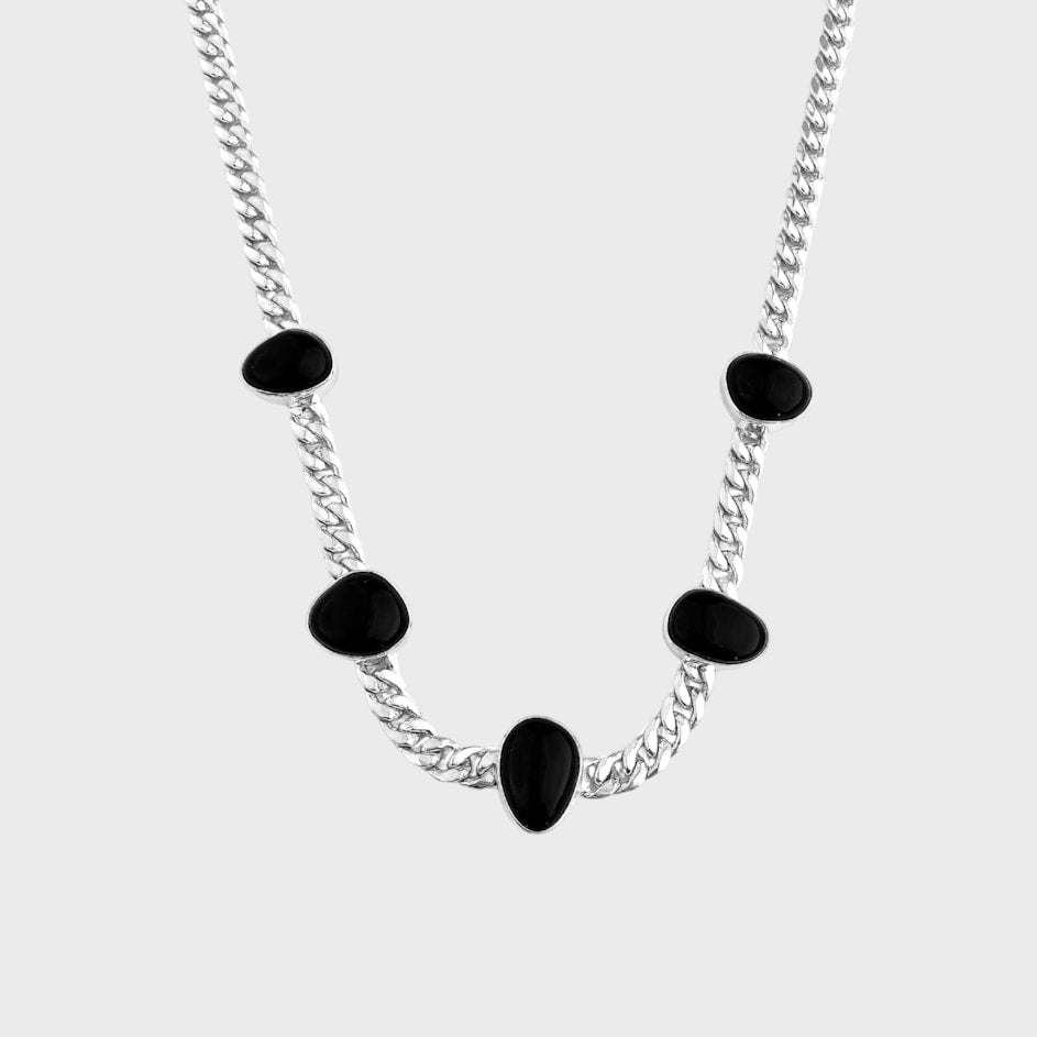 Gargantilha de Corrente Grumet com Pedra Ônix - 40cm