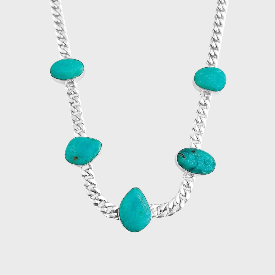 Gargantilha de Corrente Grumet com Pedra Turquesa - 40cm