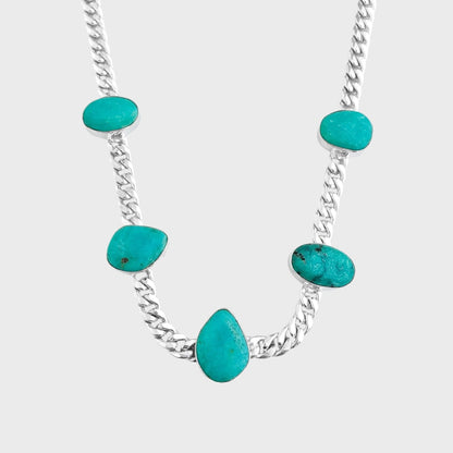 Gargantilha de Corrente Grumet com Pedra Turquesa - 40cm