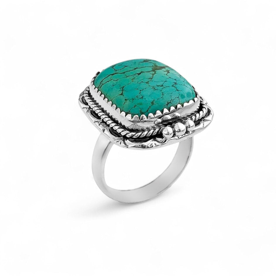 Anel de Turquesa com Bordas Trabalhadas