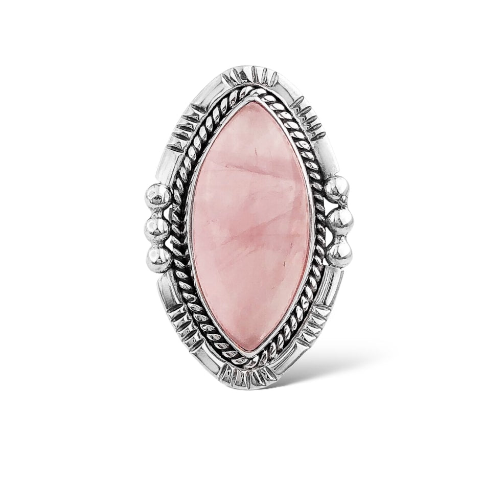 Anel de Quartzo Rosa com Aro Trabalhado