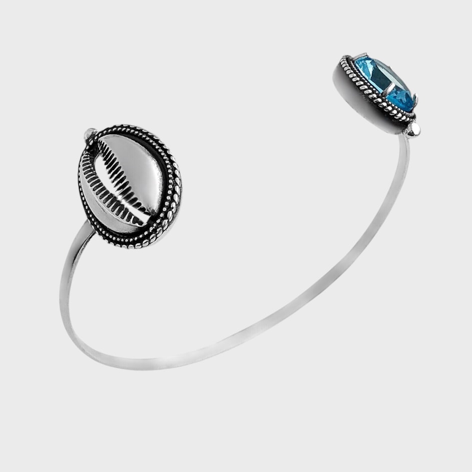 Bracelete com Zircônia em Água Marinha e Búzios