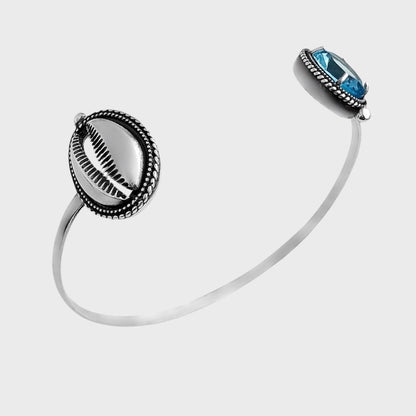 Bracelete com Zircônia em Água Marinha e Búzios