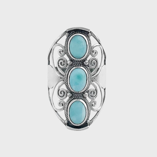 Anel de Larimar Trabalhado com Arabescos Vazados