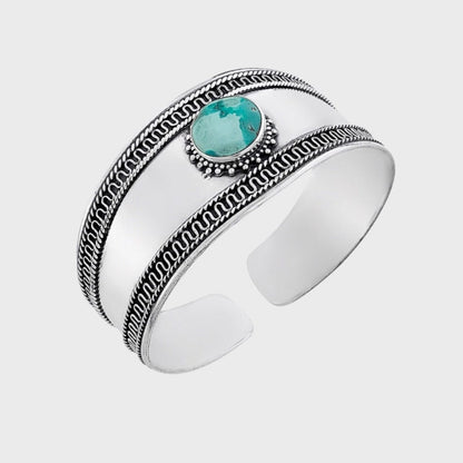 Bracelete Liso com Pedra Turquesa de Bordas Trabalhadas