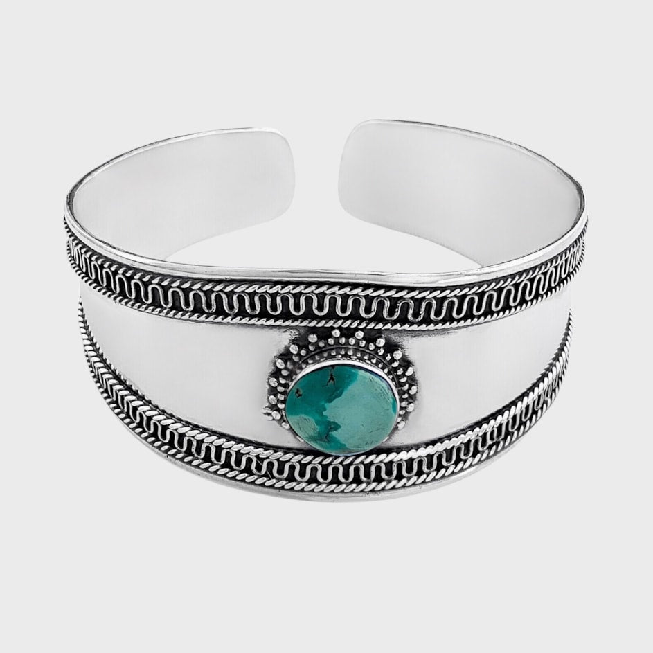 Bracelete Liso com Pedra Turquesa de Bordas Trabalhadas