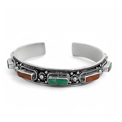 Bracelete Trabalhado em Turquesa e Jade Vermelha