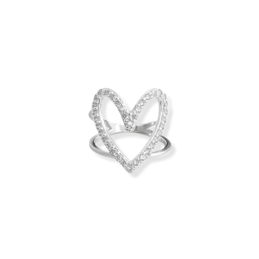 Anel de Coração Vazado Cravejado com Zircônias