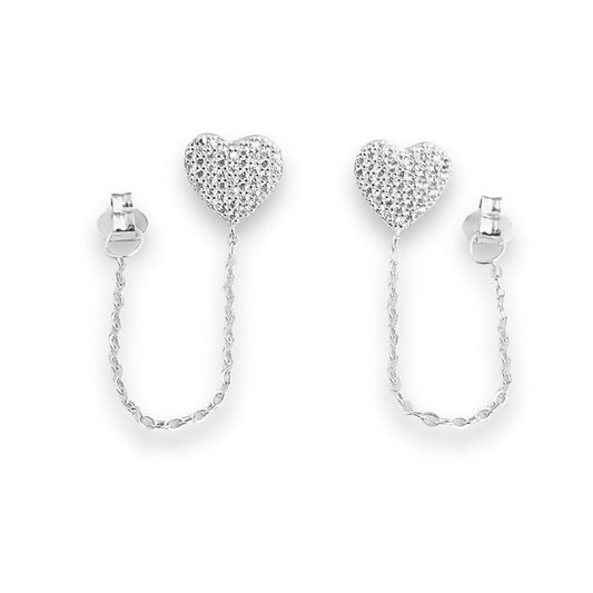 Brinco de Coração Cravejado de Zircônias e Corrente