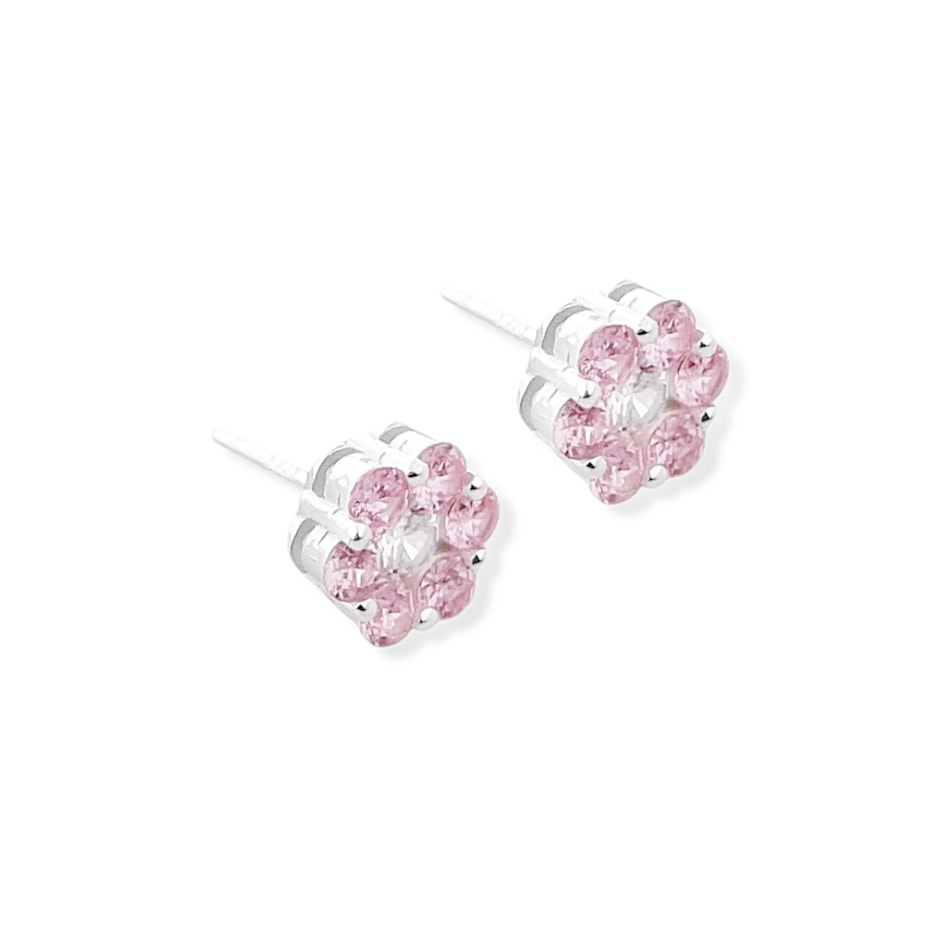 Brinco de Flor com Zircônia Rosa