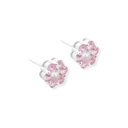Brinco de Flor com Zircônia Rosa