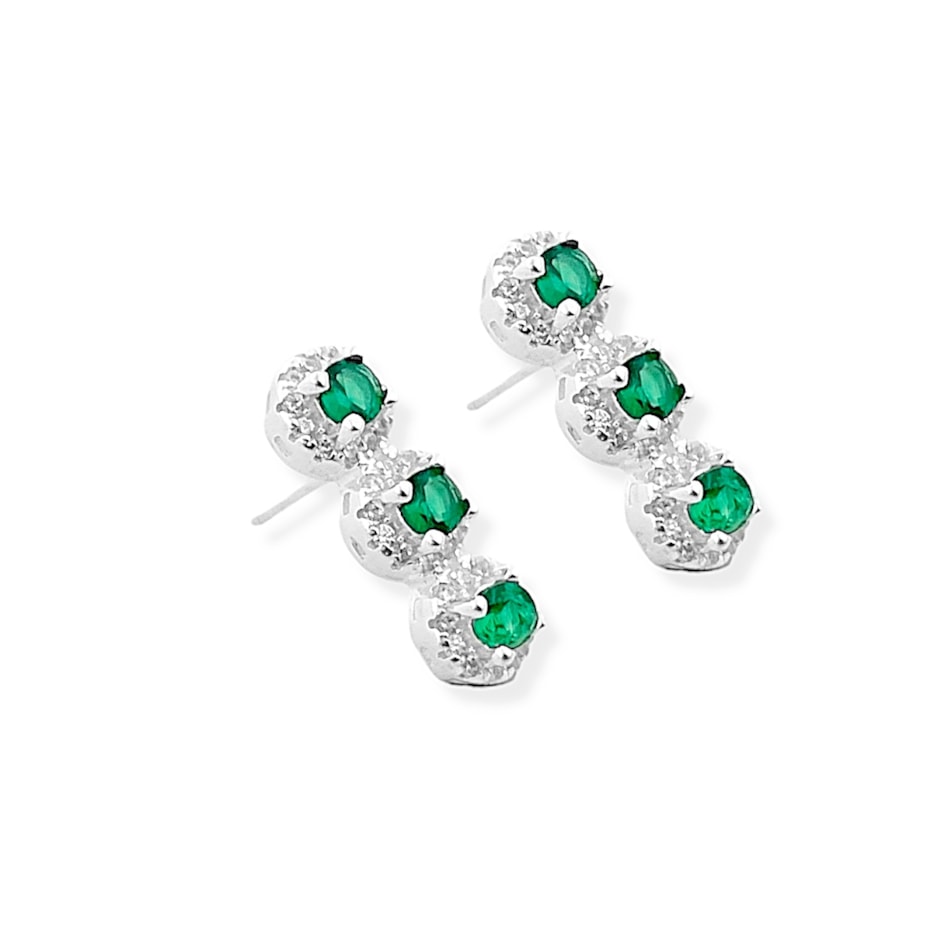 Brinco de Zircônia Esmeralda com Bordas Cravejadas