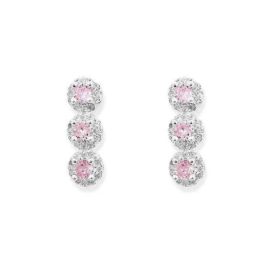 Brinco de Zircônia Rosa com Bordas Cravejadas