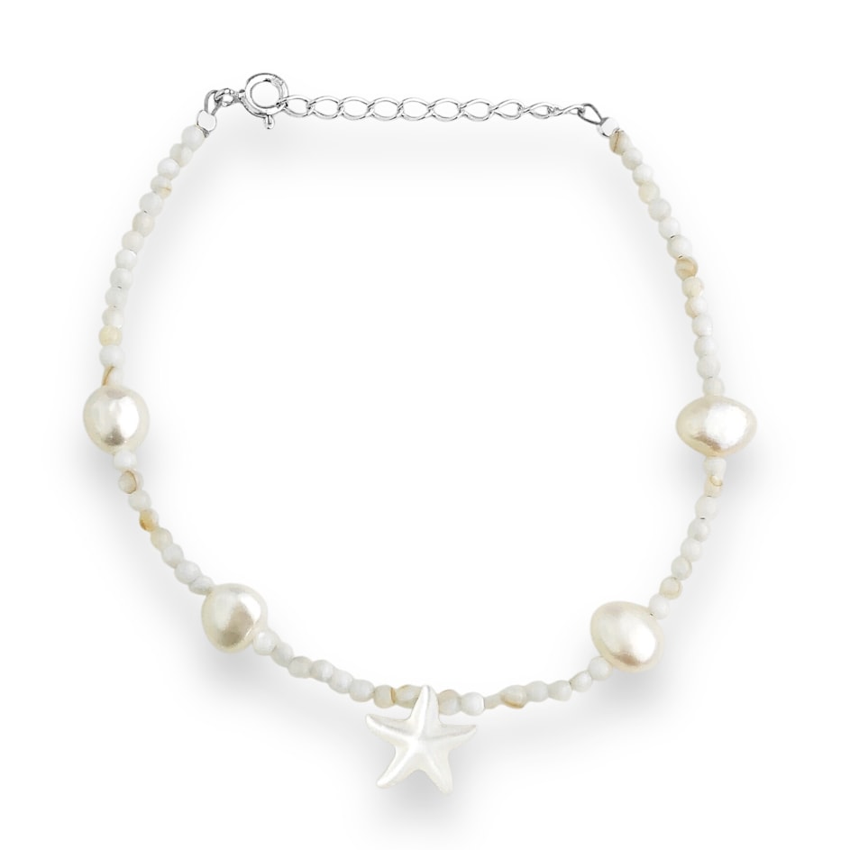 Pulseira de Pérola Batata com Estrela em Madrepérola- 16cm