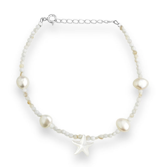 Pulseira de Pérola Batata com Estrela em Madrepérola- 16cm