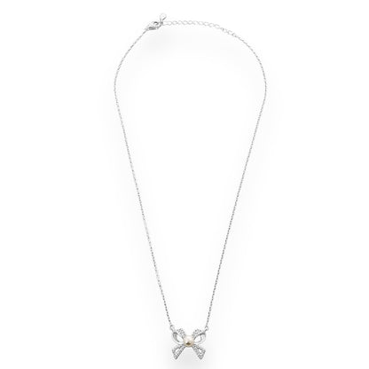 Gargantilha com Laço Cravejado de Zircônias e Pérola 40cm