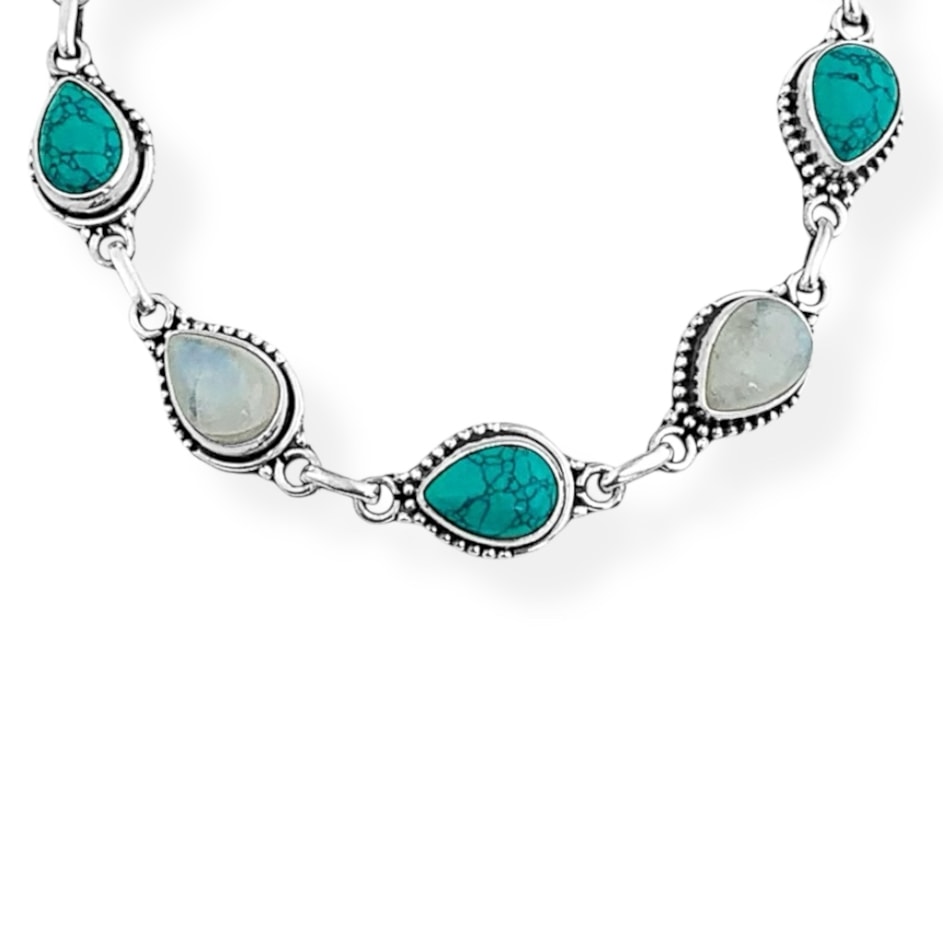 Pulseira de Pedra da Lua com Turquesa - 20cm
