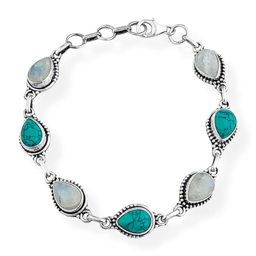 Pulseira de Pedra da Lua com Turquesa - 20cm