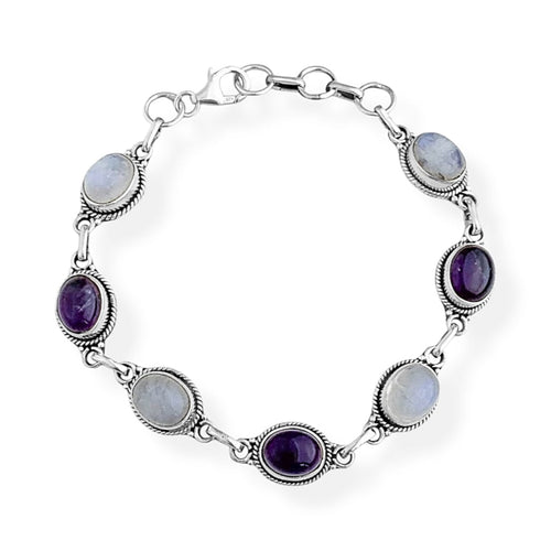 Pulseira de Pedra da Lua com Ametista - 20cm